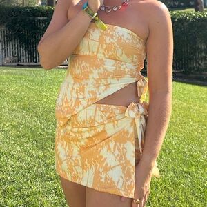 Princess Polly High Vibration Strapless Wrap Top and bottoms Orange